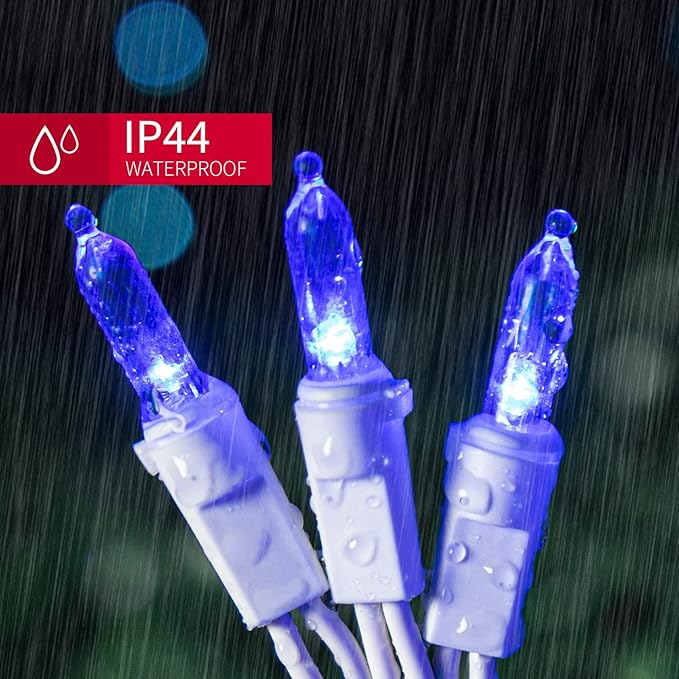 LAMPHOME Connectable 100 LED Blue Christmas Lights White Wire, Blue Christmas Tree Lights Indoor Outdoor Plug in, 21.6ft Fairy Hanukkah String Lights for Xmas, Party, Garden