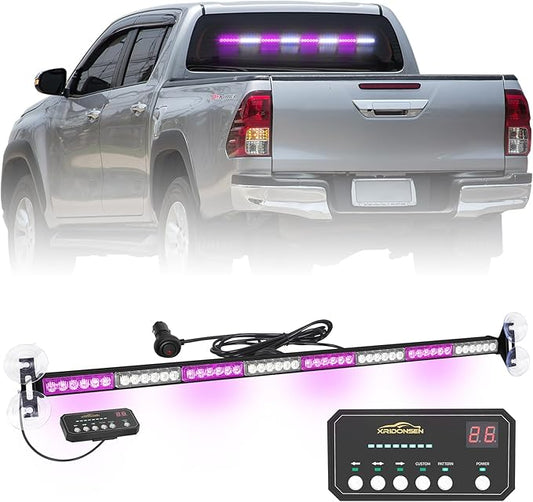 XRIDONSEN 35 inch Purple White Traffic Advisor Light Bar 48 LED Emergency Strobe Lights Safety Warning Lights Front/Rear Window w/Display Controller for Escort Vehicles Trucks SUV