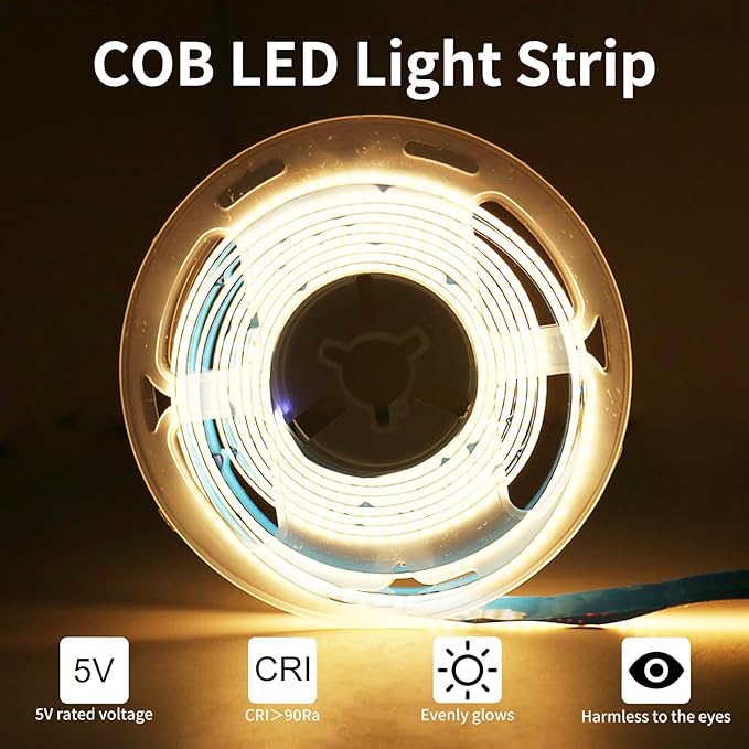 2Pack USB LED Light Strip, 3000K Warm White COB LED Strip Lights, 3.28FT TV Lights Flexible Small Led Lights with Touch Switch Controller White 5V LED Strip Light for TV Backlight Bedroom