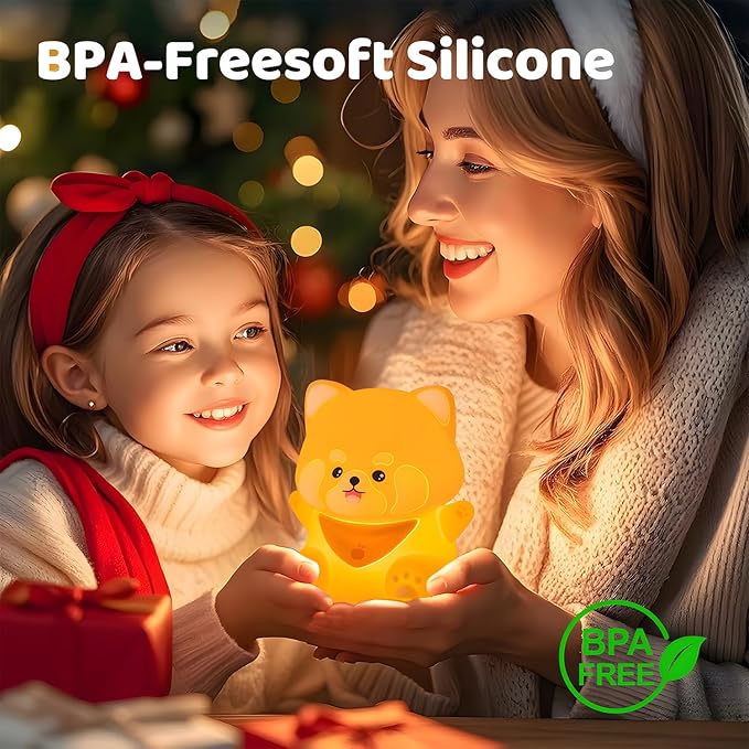 Red Panda Night Light, Squishy Silicone Lamp for Kids - Tap Control 2 Brightness, 50H Battery & Auto Timer, Cute Women Gifts for Boys Girls, Bedside Nursery Desk Decor