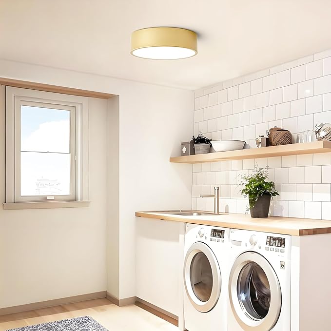 Dimmable Modern Flush Mount Ceiling Light Fixture,Painted Gold Round LED Ceiling Lights Fixtures,5CCT 2700K-6000K Lighting for Kitchen Hallway Bedroom Laundry Room Entryway Closet 11.81 inch