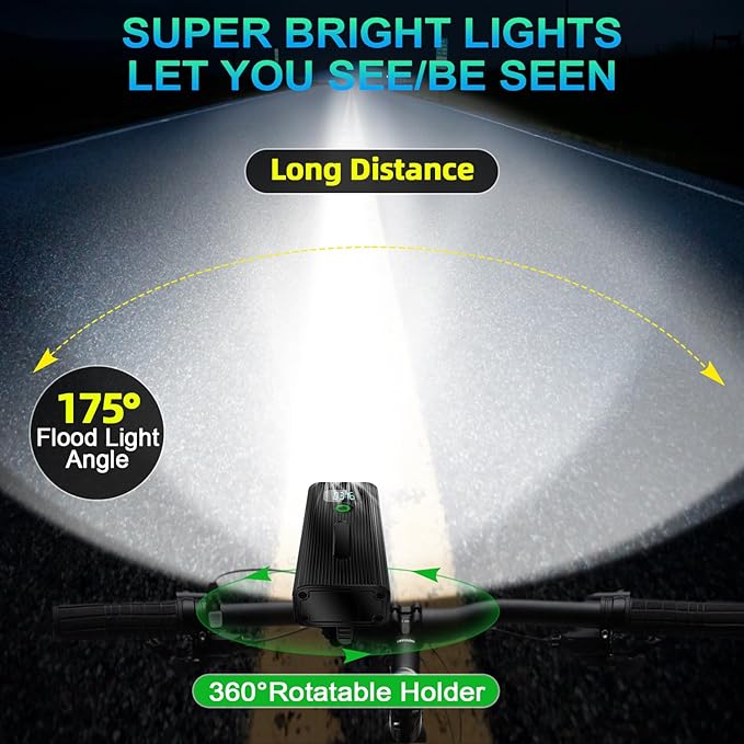 2026 Lumen Bike Lights,Super Bright 6 LED Rechargeable Bicycle Light,10 Mode Headlight Taillight,360°Rotatable Brackt,Aluminum Waterproof Light,Runtime 48+ hrs,Shockproof for Road,Mountain