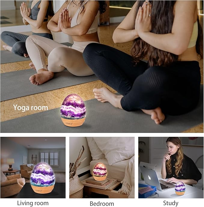 SMQ Egg-Shaped Rainbow Fluorite Crystal Night Light USB Chargeable Dimmable Touch-Control Gemstone Night Warm Cold LED Bedside Table Lamp for Kids,Adults Living Bedroom Decor