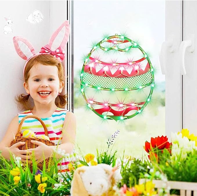LAMPHOME 17" Lighted Green with Pink Chevron Stripe Easter Egg Window Silhouette