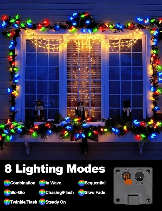 2 Pack Solar Christmas Lights Outdoor Waterproof C6 Strawberry LED String Lights 50 LEDs 23FT Solar Powered Fairy Lights for Garden Patio Yard Tree Wedding Holiday Decor