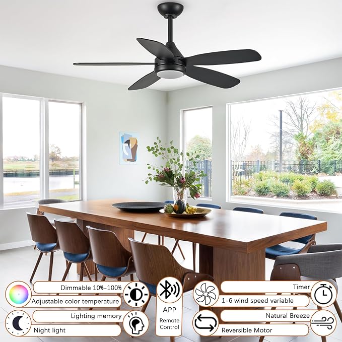 Ceiling Fans with Lights,42 inch Modern Ceiling Fan with App and Remote Control,Reversible DC Motor Ceiling Fans 3CCT Dimmable Noiseless Ceiling Fan for Bedroom,Farmhouse,Indoor/Outdoor Use