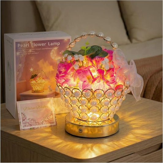 Portable Hydrangea Pearl-Handle Lamp – Cordless LED 3D-Printed Flower Light with 3-Color Touch Control, USB-C Rechargeable Table Centerpiece, Luxury Anniversary & Housewarming Gifts for Women
