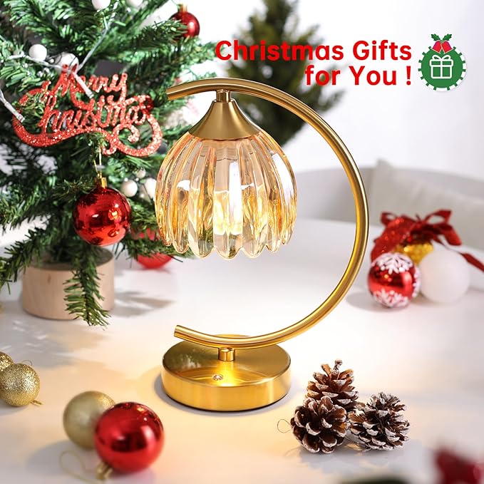 Tulip Table Lamp, 5200mAh Cordless Touch Control Table Lamp with 3 Color Temps & Stepless Dimming, Rechargeable Battery Table Lamp for Living Room, Bedroom, Office, Shelf (Amber Tulip)