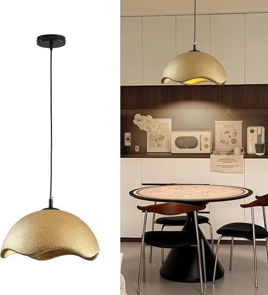 JAYMP 15.7" Modern Pendant Light for Dining Room Kitchen Island Light Hanging Lamp E26 Base Japanese Wabi-Sabi Style Bird Nest Shape Lighting Fixture, 1 Pack (Matte Gold,D Shape, 40cm/15.7inch)
