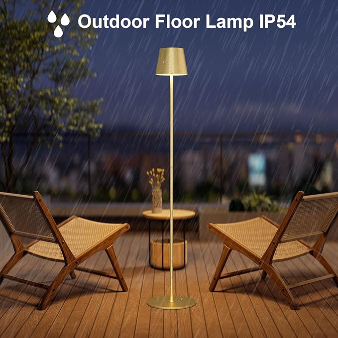 Gold Cordless LED Floor Lamp, Rechargeable 5500mAh Battery Portable Outdoor Floor Lamp Height Stand Lamp for Patio, Living Room, Bedroom Gold