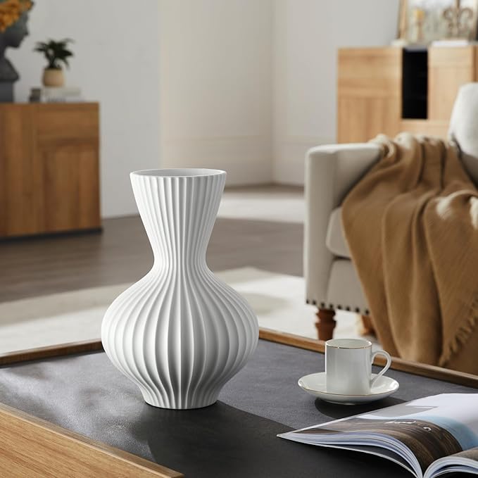 RONDURE 11.6" Modern Ceramic Table Lamp, Modern Bedside Lamps for Bedroom, Living Room and Nightstand, White Translucent Ceramic Shade, Warm Ambient Lighting, Home Decor