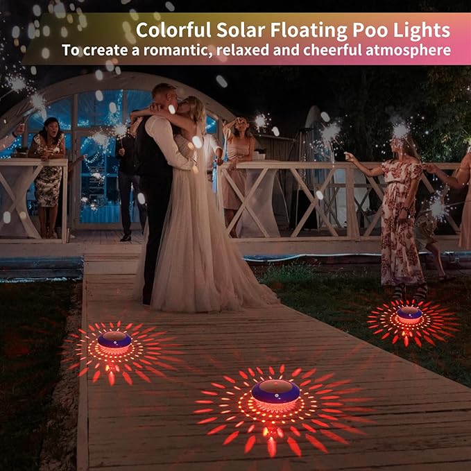 FirstE Solar Floating Pool Lights, RGB Color Changing Pool Floating Lights, Hangable IP68 Waterproof Solar Pool Light That Float for Pool Wedding Path Party Decoration, No Need Electric Wire