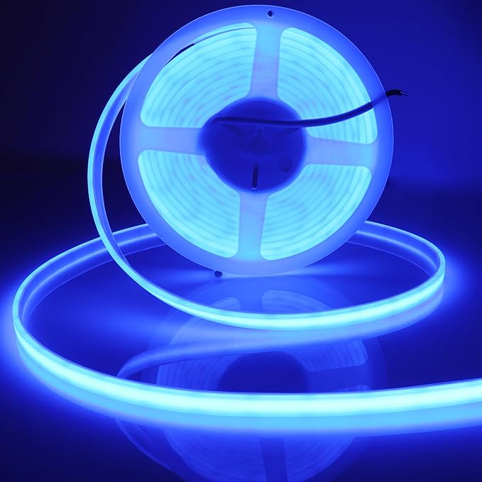 COB LED Strip Lights Waterproof IP67 Blue DC12V 16.4ft/5m 480LEDs/m 8mm Dimmable Cuttable LED Rope Lights for Outdoor Gardens Backyard DIY Decor