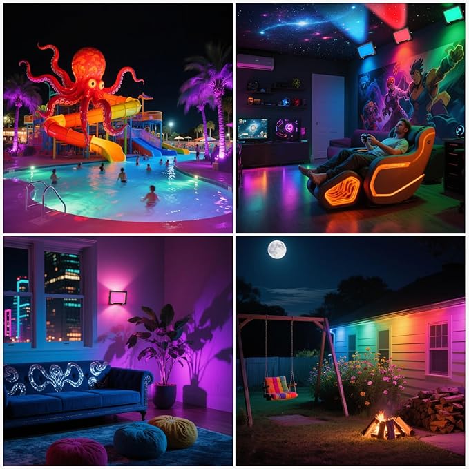 Halloween LED Flood Light Outdoor, 50W Color Changing RGB Flood Light, IP66 Waterproof Outdoor Landscape Lights Stage Lights, Christmas 5000LM Uplighting for Party, 2Pack