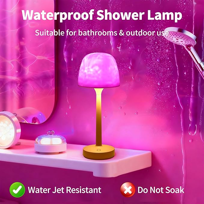 Spa-Like Shower Lamp, Waterproof Bathroom Lamp, Rechargeable Shower Light with Touch & Remote Control, with 16 Color Ocean Wave Projector, Cordless Light for Inside Shower/Bathtub
