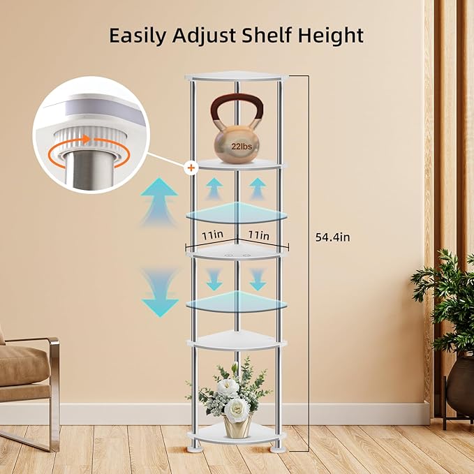 Floor Lamp with Shelves Height Adjustable Music Sync LED Corner Floor Lamp with Charging Stationl Dimmable and Timing RGB Standing Lamp for Christmas Gifts White 5-Tier