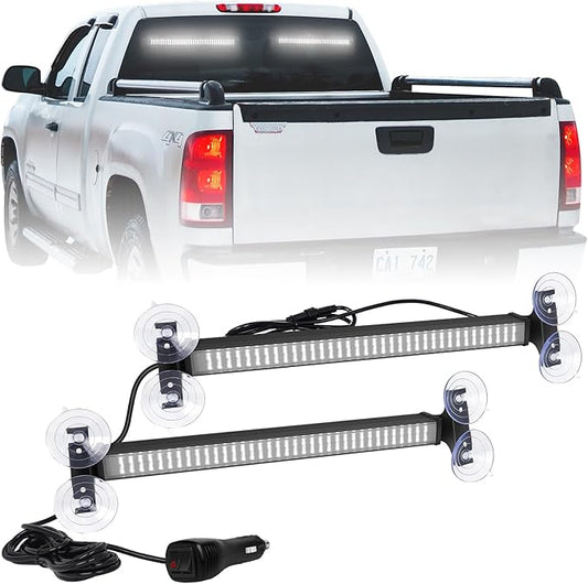 XRIDONSEN 2 in 1 White Traffic Advisor Light Bar 144 LED Emergency Warning Safety Interior Rear Window Front Dash Windshield Strobe Lights for Police Firefighter Vehicles Trucks Car (2x17.7 inch)