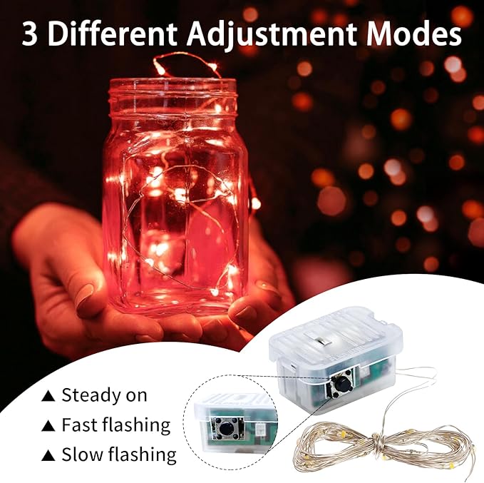 12 Pack Red Fairy Lights 7Ft 20 LED Twinkle String Lights 3 Modes Battery Operated Waterproof Firefly Starry for Mason Jar Party Table Centerpieces Halloween Christmas Valentines Day