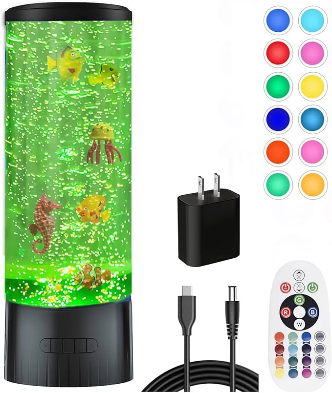 Desktop Sensory Bubble Tube Lamp with Artificial Fish - Autism Anxiety Relief Night Light, Color Changing Bubble Tube for Relaxation - Aquarium Mood Light Gift for Kids Adults, Home Office Decor