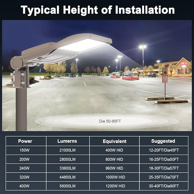 480V LED Parking Lot Lights 150W 21000LM LED Shoebox Pole Lights Fixture 400W HID/HPS Replacement 5000K IP65 AC 277-480V DLC UL Listed Outdoor Area Street Security Lighting for Stadium Roadways