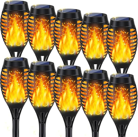 10Pack Solar Lights Outdoor, Solar Torch Lights Outdoor Flickering Flame for Outside Decorations, Waterproof Garden Light Solar Powered , Torches Flame Light for Outside Yard Patio Lawn Garden Decor