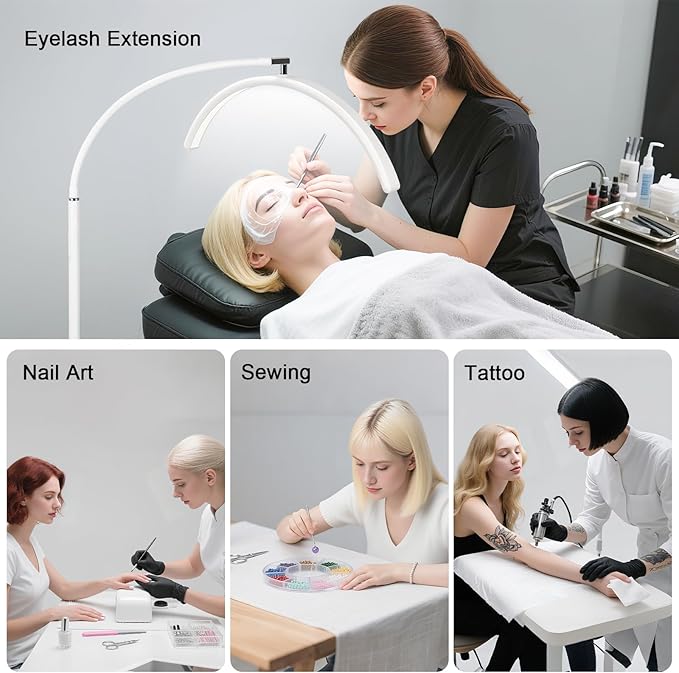 Half Moon Lash Light with Tool Tray for Eyelash Extensions & Estheticians, Dimmable LED Lash Lamp with Flexible Gooseneck, Shadow-Free Moon Light for Lash Tech, Tattoo, SPA, Eyelash Lamp (White)