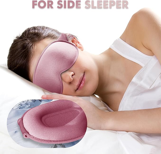 Sleep Eye Mask for Men Women, Lash Extensions 3D Contoured Cup Sleeping Mask, Travel Blackout Night Blindfold Eye Shade Cover with Adjustable Strap (Pink-Side Sleeper)