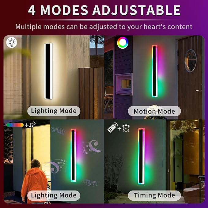 Mikeru Modern Outdoor Light Fixture, 31.4inch Modern RGB Outdoor Wall Light 10%-100% Dimmable with Memory Function Long Outdoor Porch Lights Featuring Multiple Modes and 12 Colors for Patio Entryway