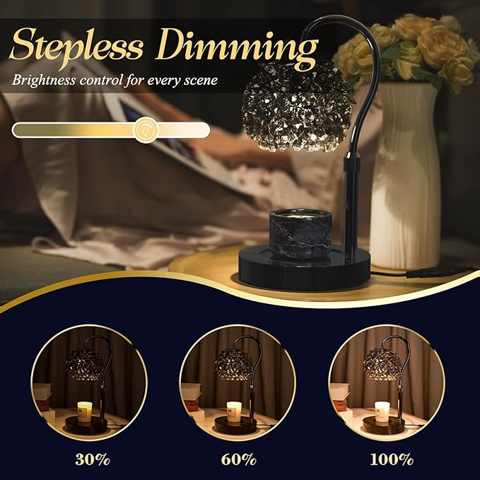 Luxury Candle Warmer Lamp with Crystal Gemstone Shade & Color-Changing Premium Base - Adjustable LED Wax Melt Warmer for Home Decor