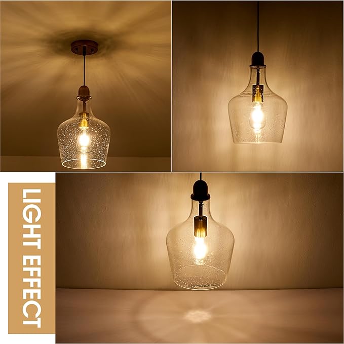 9” Seeded Glass Pendant Light Modern Brass 1 Light Single Dome Bubble Pendant Lighting Fixtures for Kitchen Island Dining Room Hallway, UL Listed