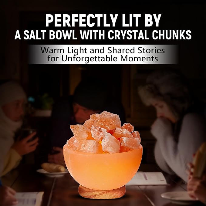 Himalayan Glow Natural Pink Salt Lamp Bowl with Crystal Chunks | Hand-Carved Himalayan Salt Lamp for Air Purification & Calming Ambiance | Home & Office Décor