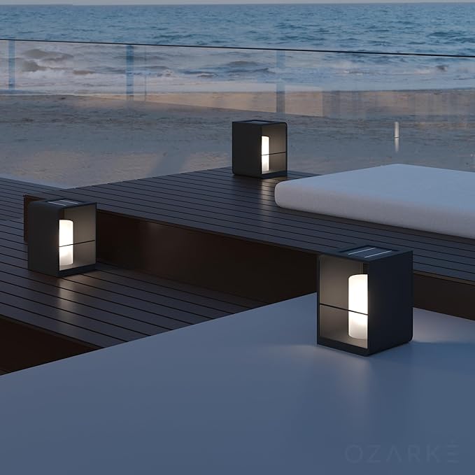 Ozarke Solar Lumina Pillar Lamp - Portable Rechargeable Lantern Outdoor Water Resistant Lights with Remote Control for Garden, Patio, Yard, Porch, Pathway Decorative Light, Warm 3000K