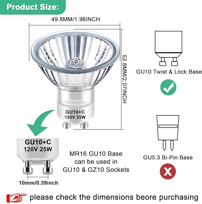 TAIYALOO GU10 Halogen Bulb 120V 25W NP5 Replacement Bulb for Candle Warmer, Scent Wax Burner, Fragrance Melt, Warming Bulb MR16 JDR Dimmable, 2700K Warm White, Pack of 4