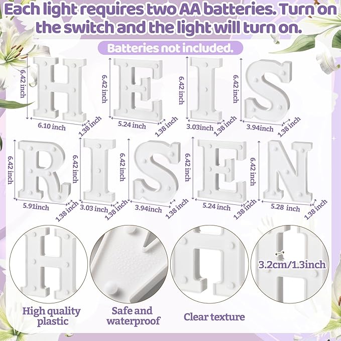 Honoson 9 Pcs He Is Risen Easter Decorations LED Light up Sign 6.42 Inch, Christian Easter Table Decoration Religious LED Lights for Church First Communion Party Supplies