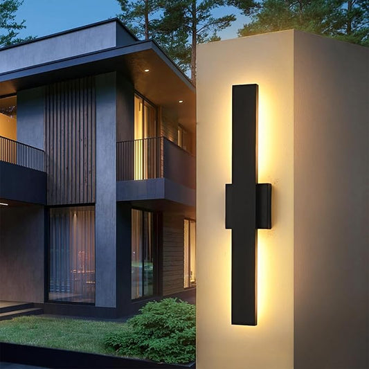 23.6inch Long Outdoor Modern LED Wall Light,24W Warm White 120V Wall Mount Lighting Fixture Black Wall Lights Porch Lights Wall Sconce for House, Long LED Linear Outside Lighting for Garage, Entryway