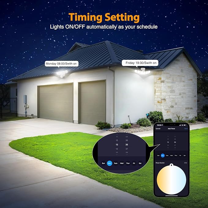 Onforu 5 Heads 120W 12000LM Smart LED Security Lights Motion Sensor Outdoor, APP Control 340° Illumination WiFi Alexa Flood Ligh 2700K-6500K Exterior Motion Detector, IP65 Wall Light for Yard, White