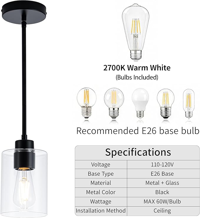 MAYNA 1-Pack Black Mini Pendant Light, Industrial Small Hanging Lamp with Bulb, Adjustable Rods Ceiling Fixture for Kitchen Sink, Hallway, Entryway
