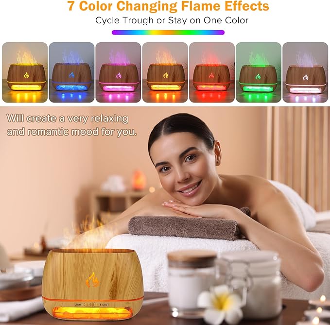 3-in-1 Ultrasonic Essential Oil Diffuser & Himalayan Salt Lamp Diffuser & 7 Colors Changing Oil Diffuser,100% Pure Himalayan Pink Salt Rock, Waterless Auto off-200ml (Wooden Grain)