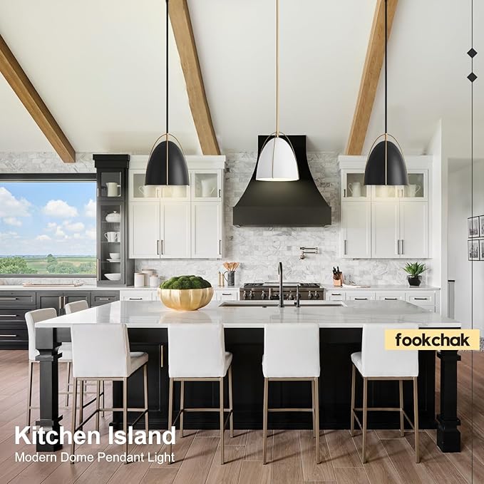 Black Dome Pendant Light 10in Kitchen Island Pendant Lighting Modern Black & Gold Ceiling Pendant Light Fixture for Kitchen Sink Dining Room, E26