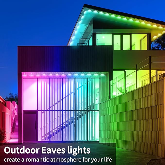 Permanent Outdoor Lights 150ft Smart Outside RGB LED Christmas Light, App Control Remote IP67 Waterproof Eternity Eaves Lighting for Halloween，House，Patio Decor ，Garden Decor, Decorations