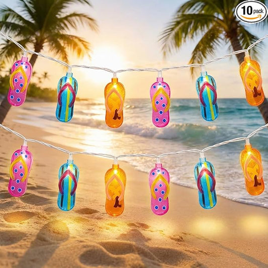 8.5Ft Tricolor Slipper String Lights, Summer Tropical Beach Party Decorations Lights with 10 LED Colorful Flip Flop Bulbs, Hanging Slipper Lights Waterproof for Home Camp Tent Holiday Party Decor