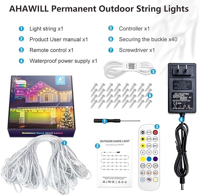 100FT Permanent Outdoor Lights,RGB+IC Eaves Lights with App & Remote Control,DIY Multi-Color Scene Modes,IP67 Waterproof,Outdoor Strings for House,Holiday Decorations for Halloween,Christmas