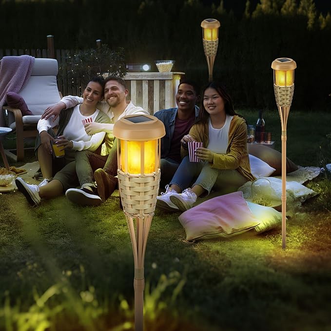 Solar Outdoor Lights, Solar Torch Lights Outdoor Flickering Flame, Outdoor Decorations for Patio Path Yard - 4 Pack