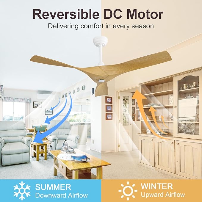 CACI Mall Ceiling Fan No Light, 52 inch Low Profile Flush Mount Modern Ceiling Fan with Remote Control and Reversible DC Motor, for Bedroom Living Room Patio Indoor Outdoor