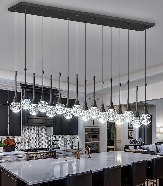 16 Lights Modern Glam Crystal Chandelier for High Ceiling LED Dimmable Pendant Light for Staircase Foyer Enterway Living Room Chandelier Lighting Black