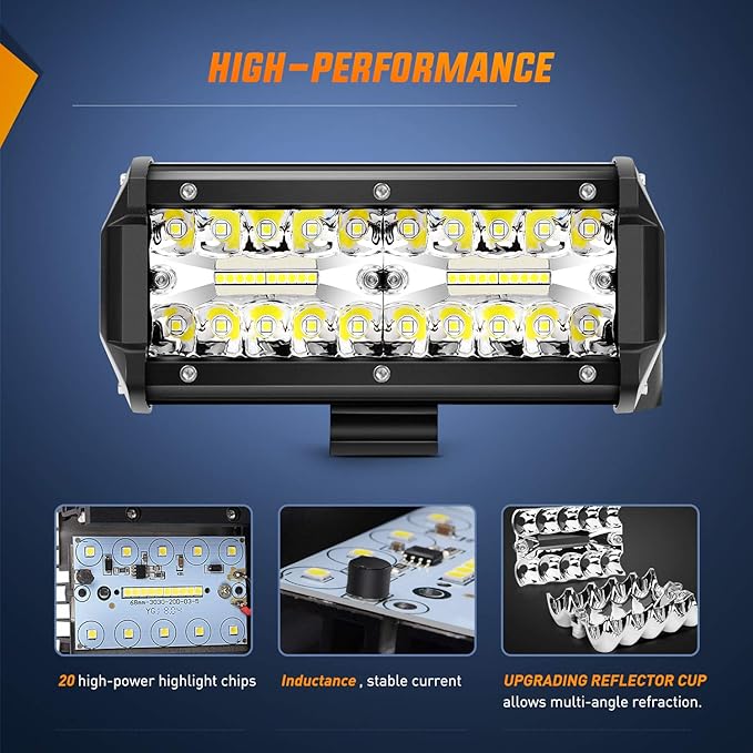 Nilight 18022C-B 6.5Inch 2PCS 6.5 Inch 120W Spot & Flood Combo Bar Driving Waterproof Led Work Light Triple Rows Off-Road Truck Car ATV SUV Jeep Cabin Boat, 2 Years Warranty