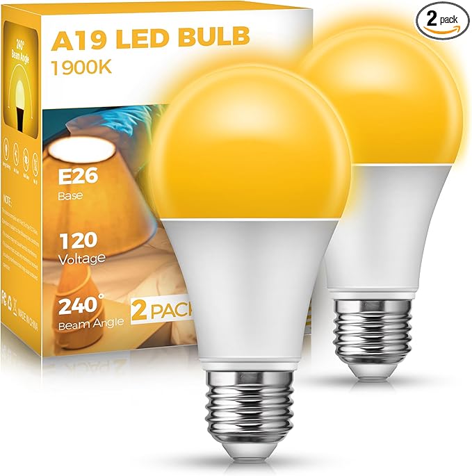 JandCase Sleep Light Bulb, Dimmable Amber Light Bulbs for Sleep, Blue Light Blocking, 1900K Dim Light Bulbs 60W Equivalent, Adjustable Brightness, E26 A19 Warm Bulb for Bedroom Nursery, 2 Pack