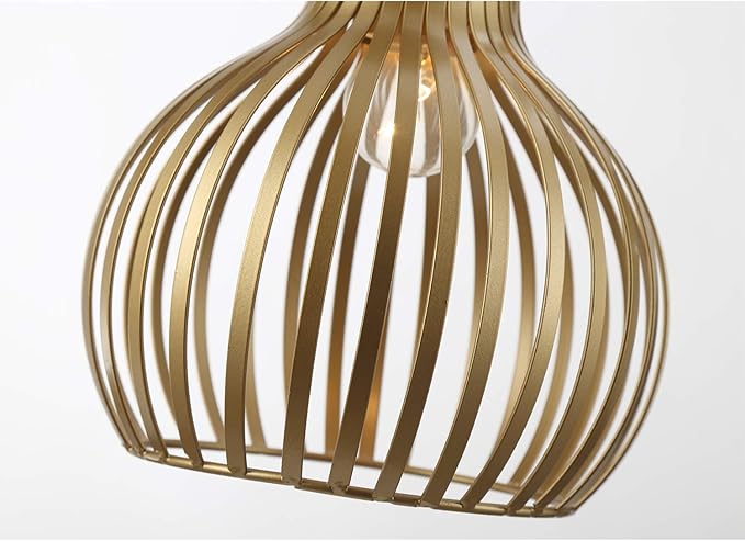 Industrial Wire Cage Plug in Pendant Lighting Metal Hanging Light Fixture with 14.27 Ft Hanging Cord and On/Off Switch (Gold)