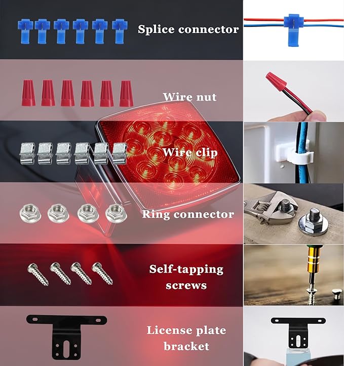 Cyfie LED Trailer Light Kit, Super Bright Submersible Brake Stop Turn Tail License Lights for Under 80" Camper Truck RV Boat Snowmobile, IP68 Waterproof, DOT Certified, 25ft Wiring Harness