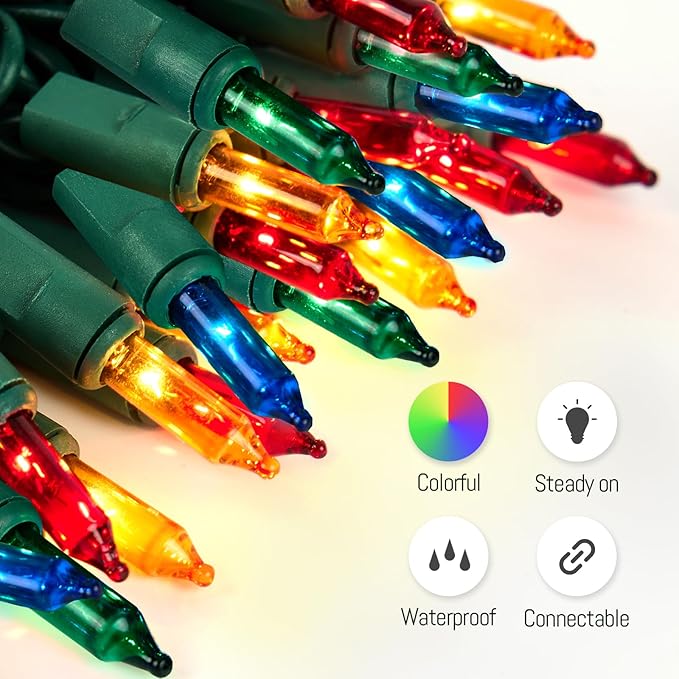 100 Count Multicolor Christmas Lights Plug in, Multi Color String Lights Indoor for Bedroom,Xmas Lights 21ft Christmas Tree Lights Indoor with Colorful Incandescent Mini String Lights for Outside